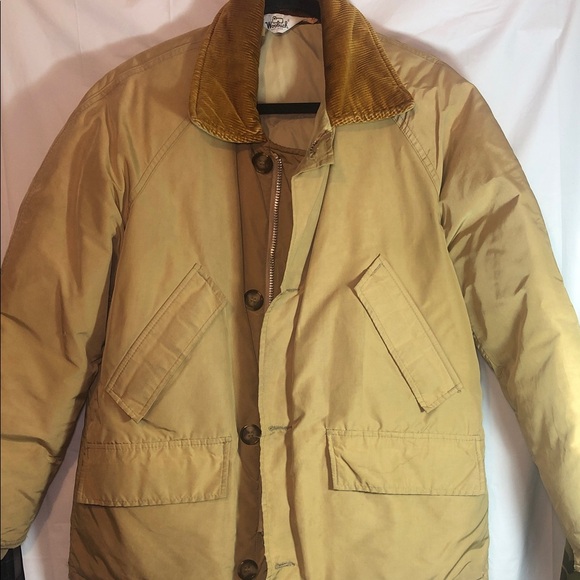 Woolrich Men's Tan Field Jacket with Down and Feather Fill and Corduroy Collar